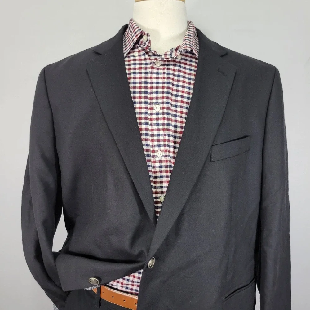 Stafford Men's Sport Coat Blazer Two Button Solid‎ Black Wool Size Classic 48R